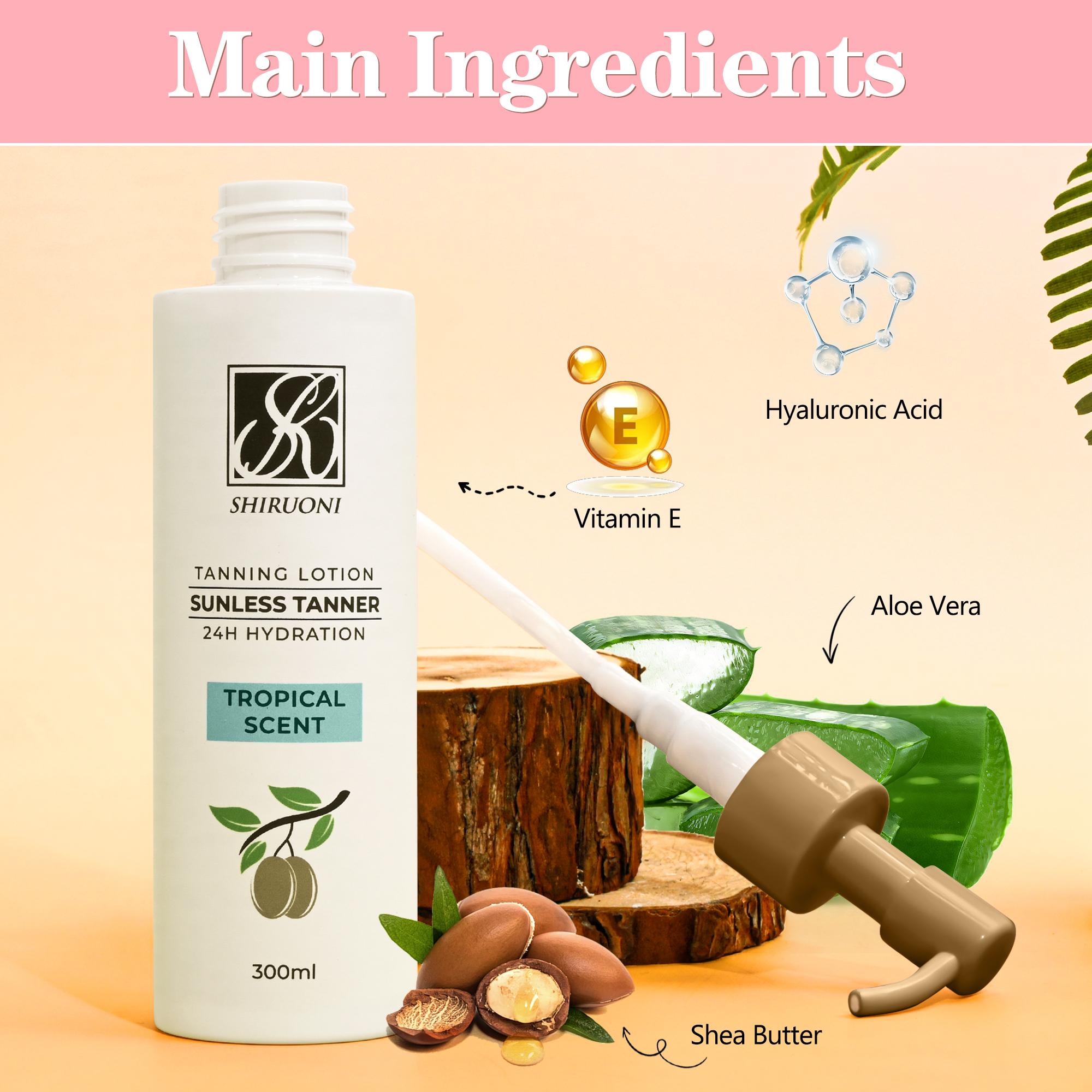 Hyaluronic Acid: Delivers intense hydration, keeping skin plump and smooth.  Shea Butter: Nourishes and softens the skin for a healthy, radiant finish.  Vitamin E: Protects against environmental damage while enhancing skin elasticity.  Aloe Vera: Soothes the skin and supports moisture retention for a flawless tan.
