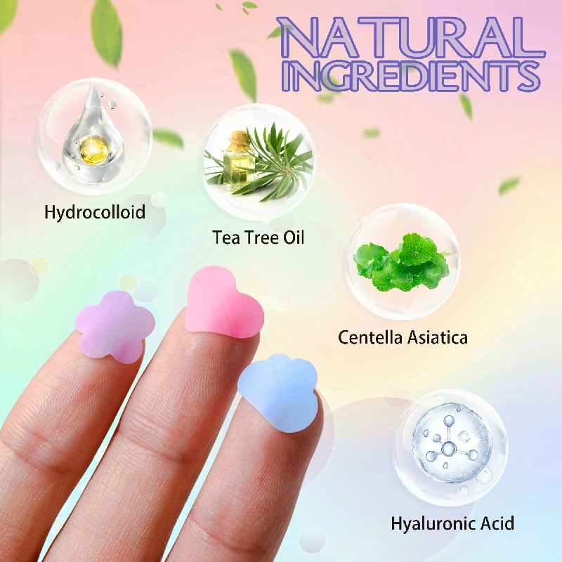 Ingredients & Benefits  Hydrocolloid: Draws out pus and bacteria while protecting the skin.  Salicylic Acid: Penetrates pores to clear blockages and prevent future breakouts.  Tea Tree Oil: Natural antibacterial and anti-inflammatory agent.  Centella Asiatica: Promotes faster healing and soothes irritation.  Hyaluronic Acid: Keeps skin hydrated and prevents dryness.