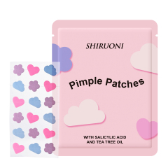Shiruoni Cute Pimple Patches feature heart, star, and cloud shapes in multiple colors, offering targeted acne care with Salicylic Acid and Tea Tree Oil. Fun, effective, and customizable for OEM & private label.