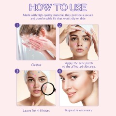 Clean and dry the blemish area completely.

Choose your favorite shape and gently apply the patch to the affected area.

Leave on for several hours or overnight for optimal results.

Replace with a fresh patch if needed.