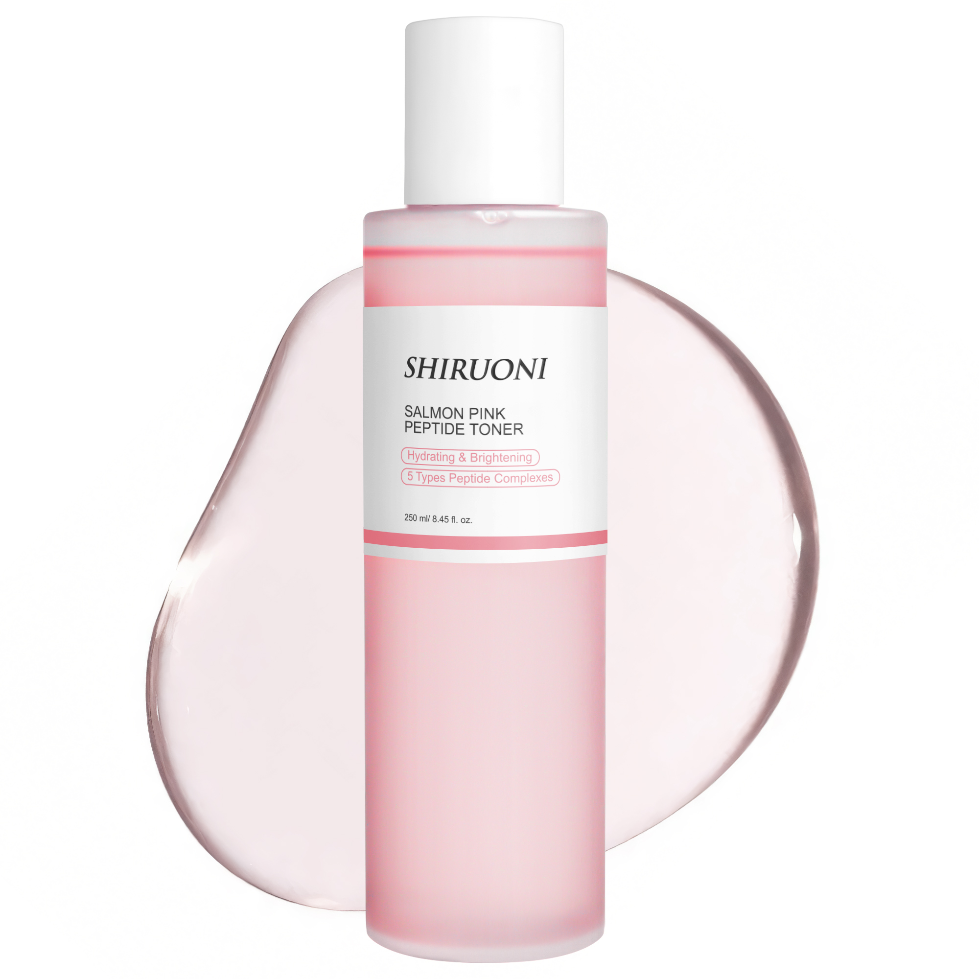 1. Salmon Pink Peptide Toner (250ml) Hydrating | Brightening | Soothing Formulated with Salmon Egg Extract, Niacinamide & Vitamin E. After cleansing, apply using hands or a cotton pad and gently pat into skin.