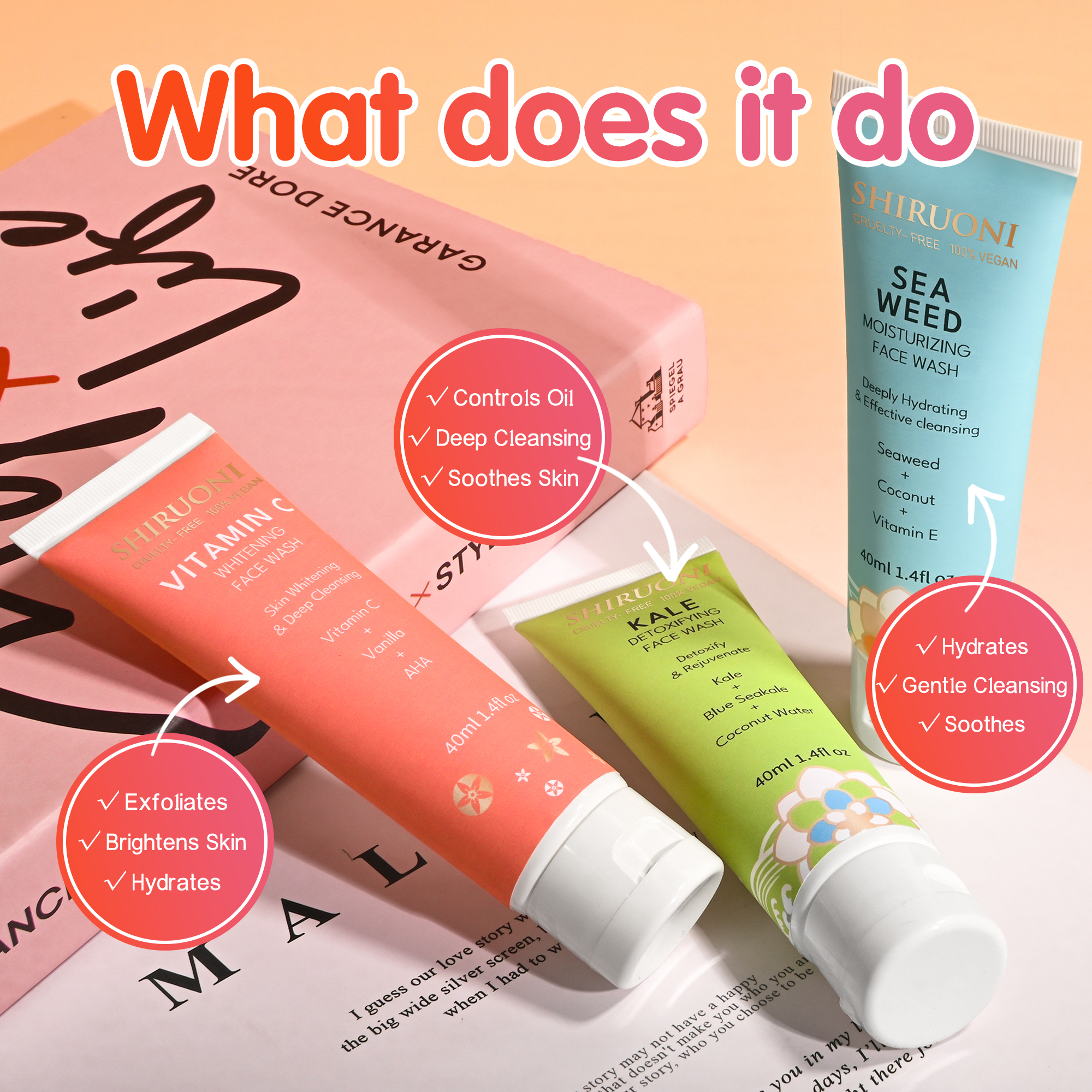 Facial Cleanser Set, Vitamin C & Kale & Seaweed