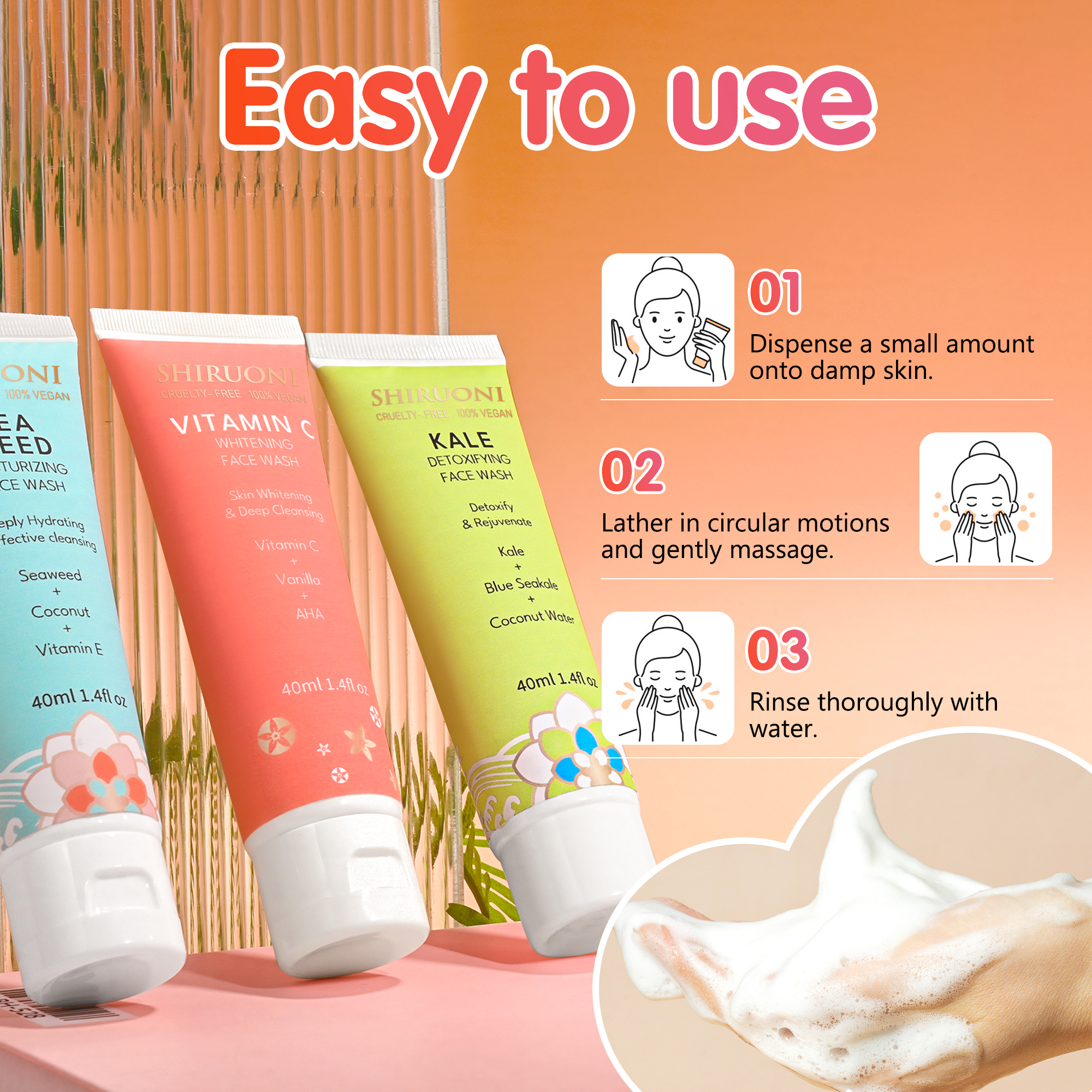 Facial Cleanser Set, Vitamin C & Kale & Seaweed