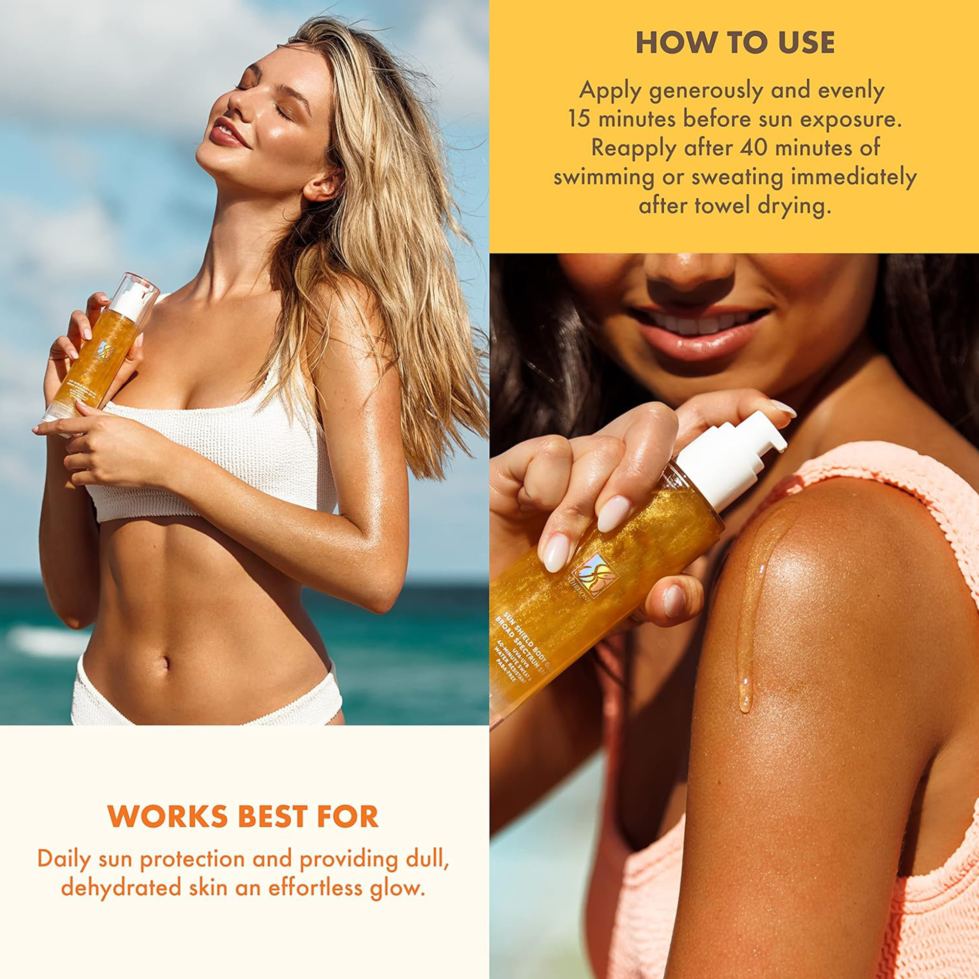 Body Glow Shimmer Sunscreen Gel, Glod & Amber