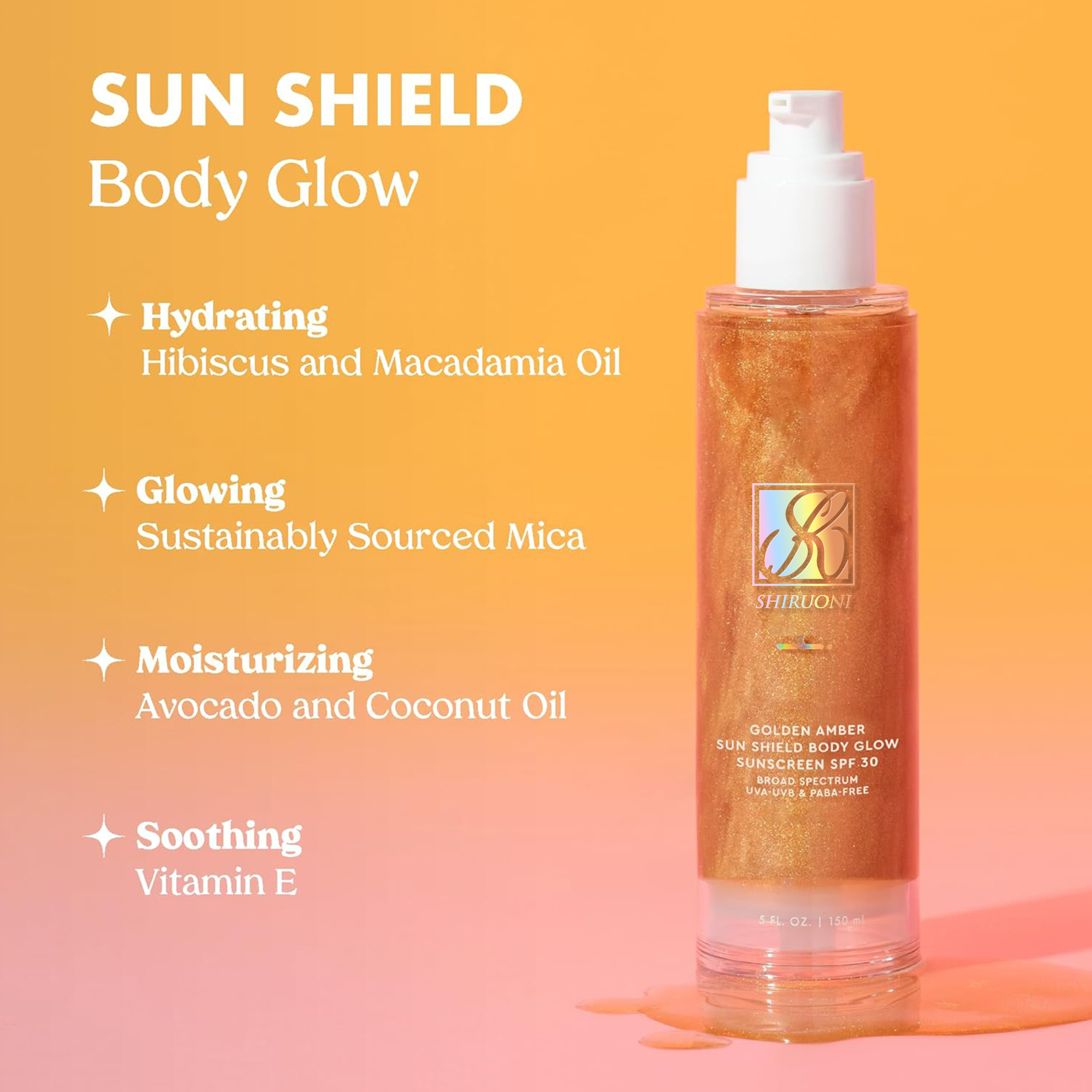 Body Glow Shimmer Sunscreen Gel, Glod & Amber
