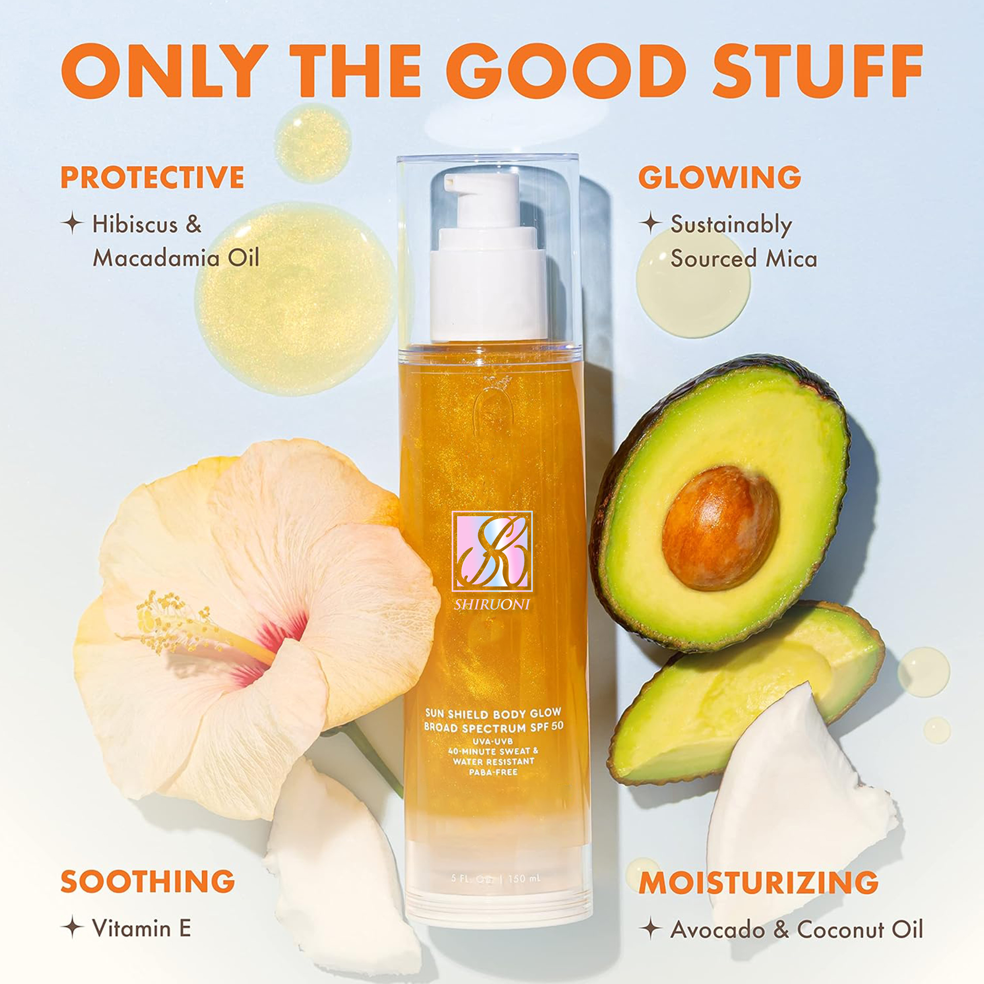 Body Glow Shimmer Sunscreen Gel, Glod & Amber