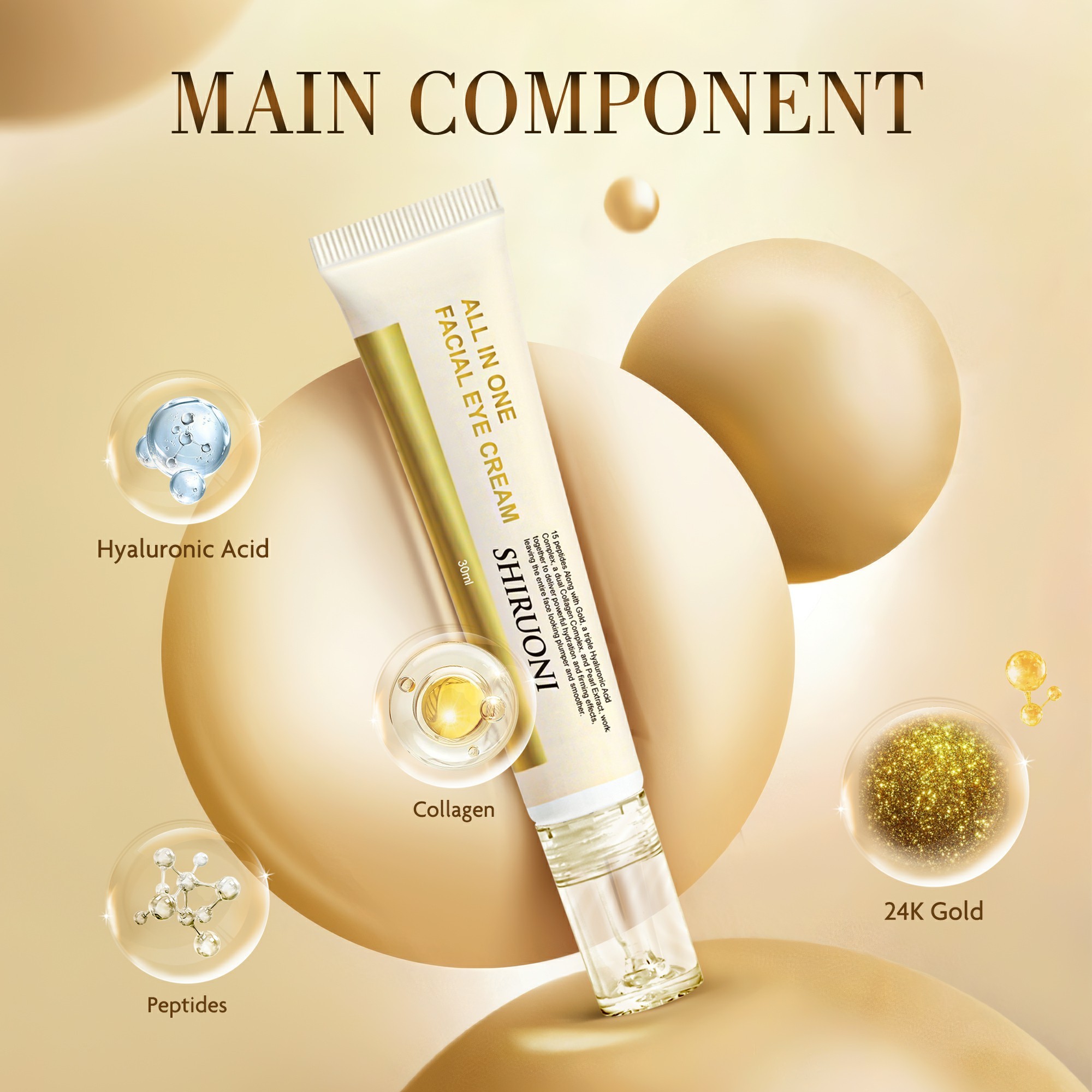 Hyaluronic Acid 24K Gold Peptides Collagen Eye Cream