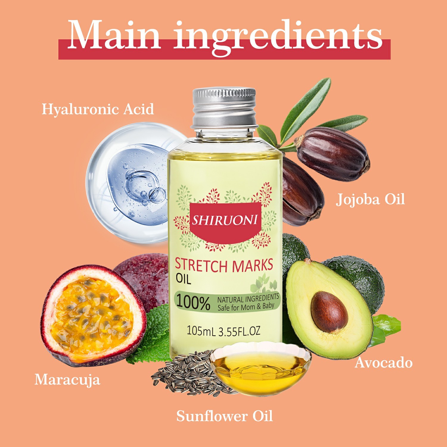 natural pregnancy body oil with avocado jojoba maracuja oem