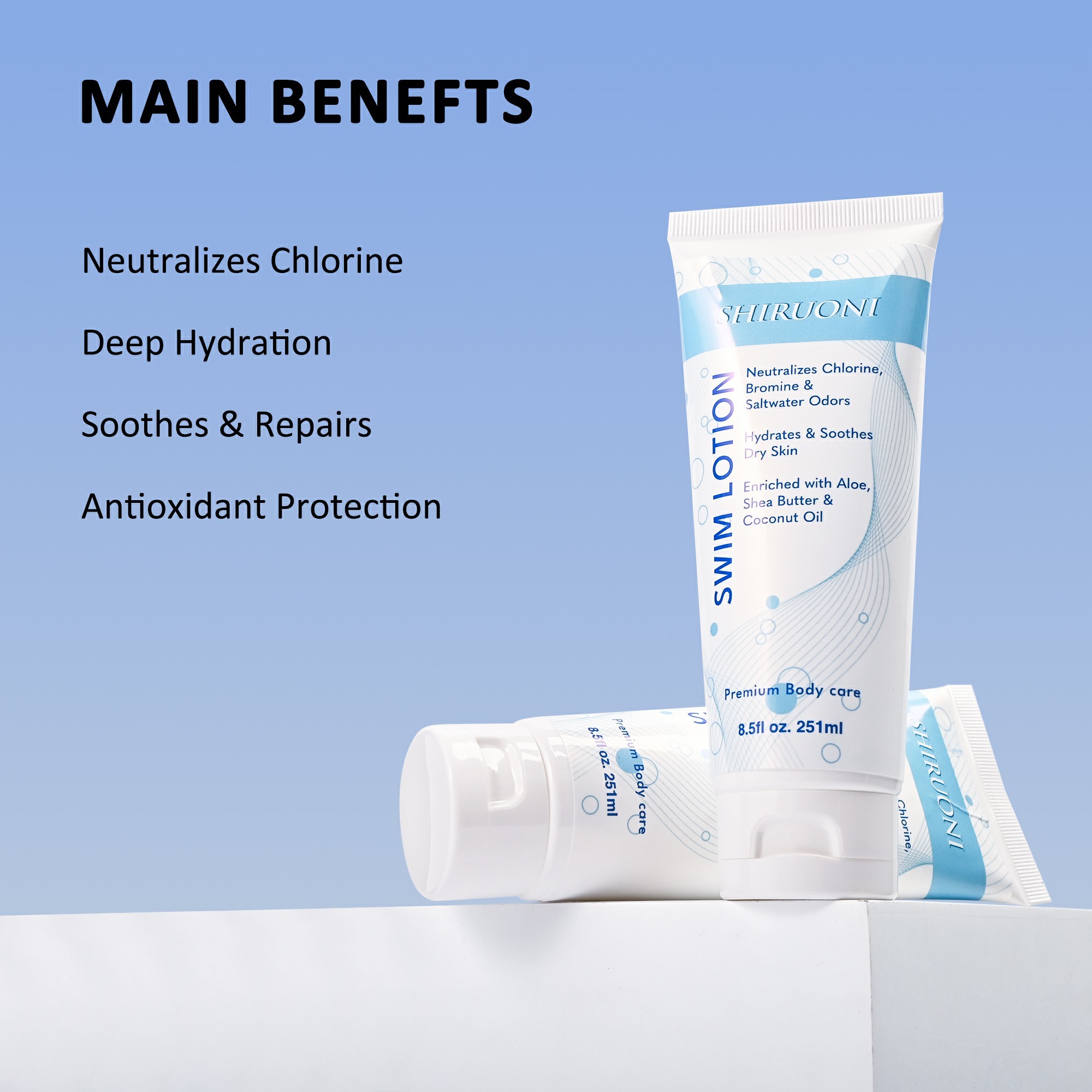 Swim body lotion neutralizing chlorine and saltwater