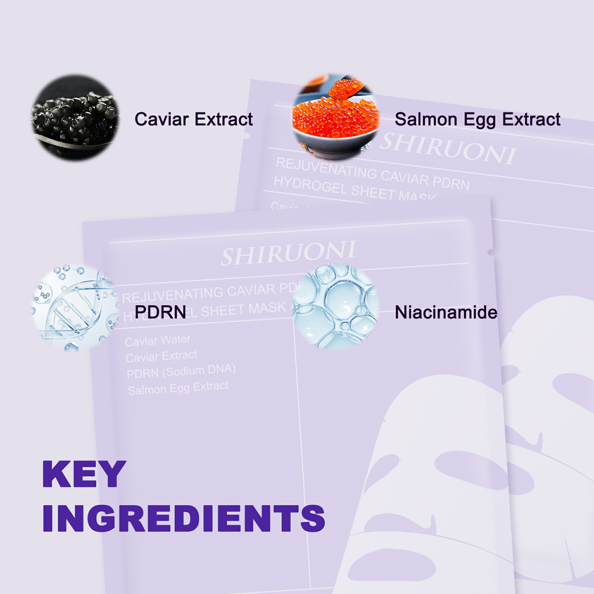Caviar extract and PDRN hydrogel mask for anti-aging skincare