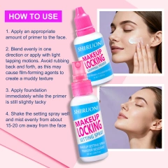 gripping primer and setting spray duo oem:

Apply an appropriate amount of primer evenly over the face after skincare.

Blend in one direction or tap gently for even coverage. Avoid rubbing back and forth.

Apply foundation immediately while the primer is still slightly tacky.

Shake the setting spray well, hold 15–20 cm away, and mist evenly across the face.

Allow to dry naturally for a long-lasting, transfer-resistant finish.