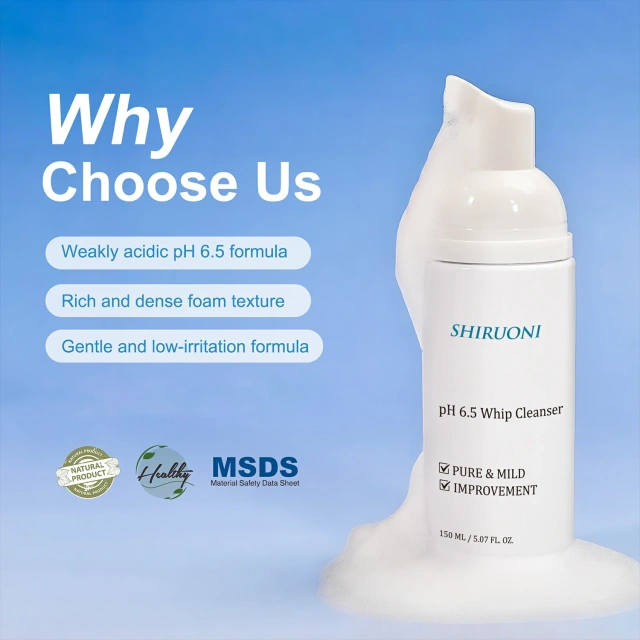 Factory production of fragrance-free facial cleanser:Weakly acidic pH 6.5 formula
Rich and dense foam texture
Gentle and low-irritation formula