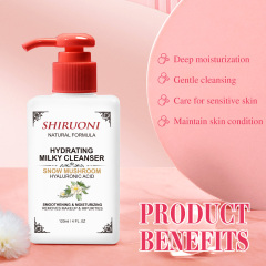 Vegan hydrating cleanser formulation with snow mushroom: Hydrates deeply · Gently removes makeup · Soothes sensitive skin · Maintains moisture barrier