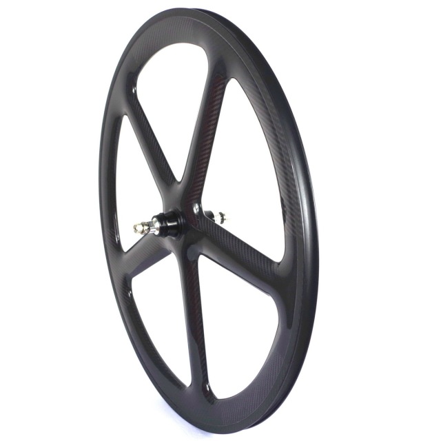700C 5 Spoke Track Bike Carbon Wheels 50mm Depth 24mm External Width Clincher Tubular Fixed Gear Wheels