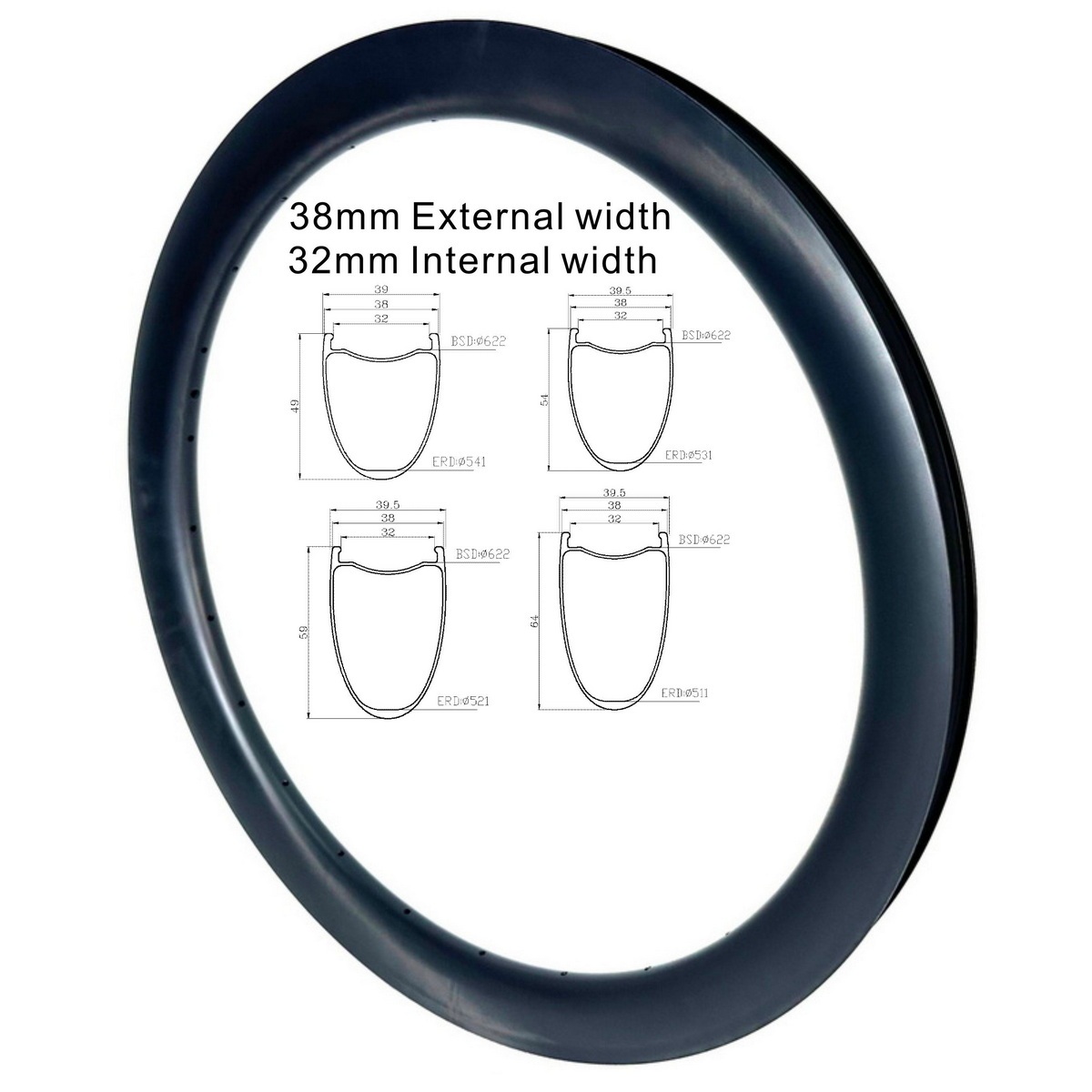 700C Gravel Carbon Rims 32mm Inner Width 38mm External Width Super Light Toray T800 Heavy Duty