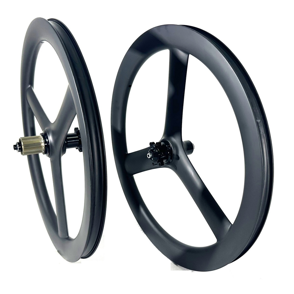 20 Inch 406 Tri Spoke Carbon Wheels 26mm Width Tubeless Ready Disc Brake Quick Release Through Axle