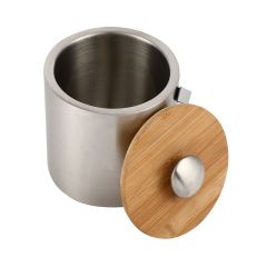 Double Wall Insulated Stainless Steel Ice Bucket with Bamboo Lid