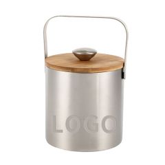 Double Wall Insulated Stainless Steel Ice Bucket with Bamboo Lid