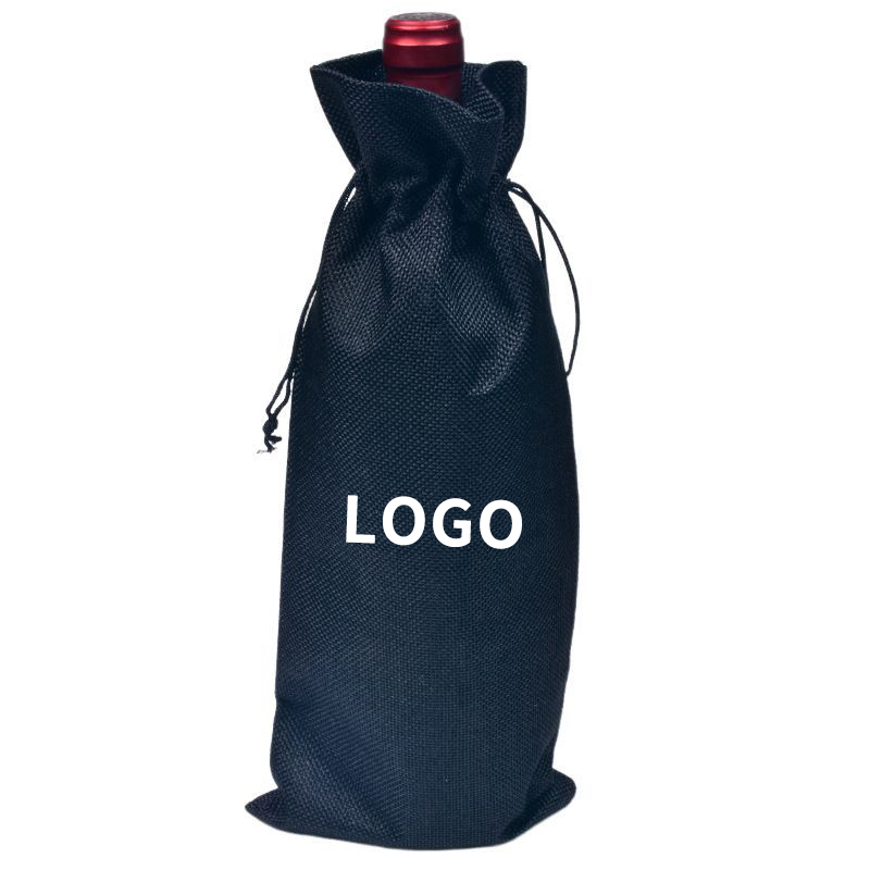 Jute Burlap Wine Drawstring Pouch