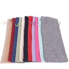 Jute Burlap Wine Drawstring Pouch