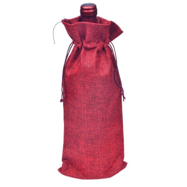 Jute Burlap Wine Drawstring Pouch