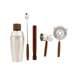 5pcs  Stainless Steel Wood Cocktail Shaker Set