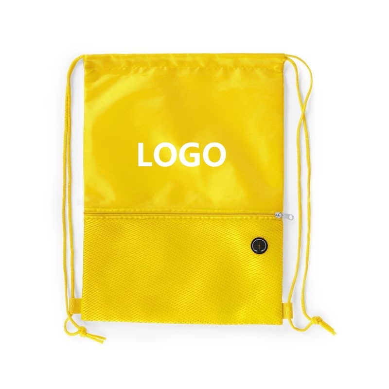 Polyester Drawstring Bags With Mesh Zip Pocket