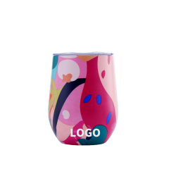12oz Vacuum Insulated Stainless Steel Wine Cup with Geometric Pattern