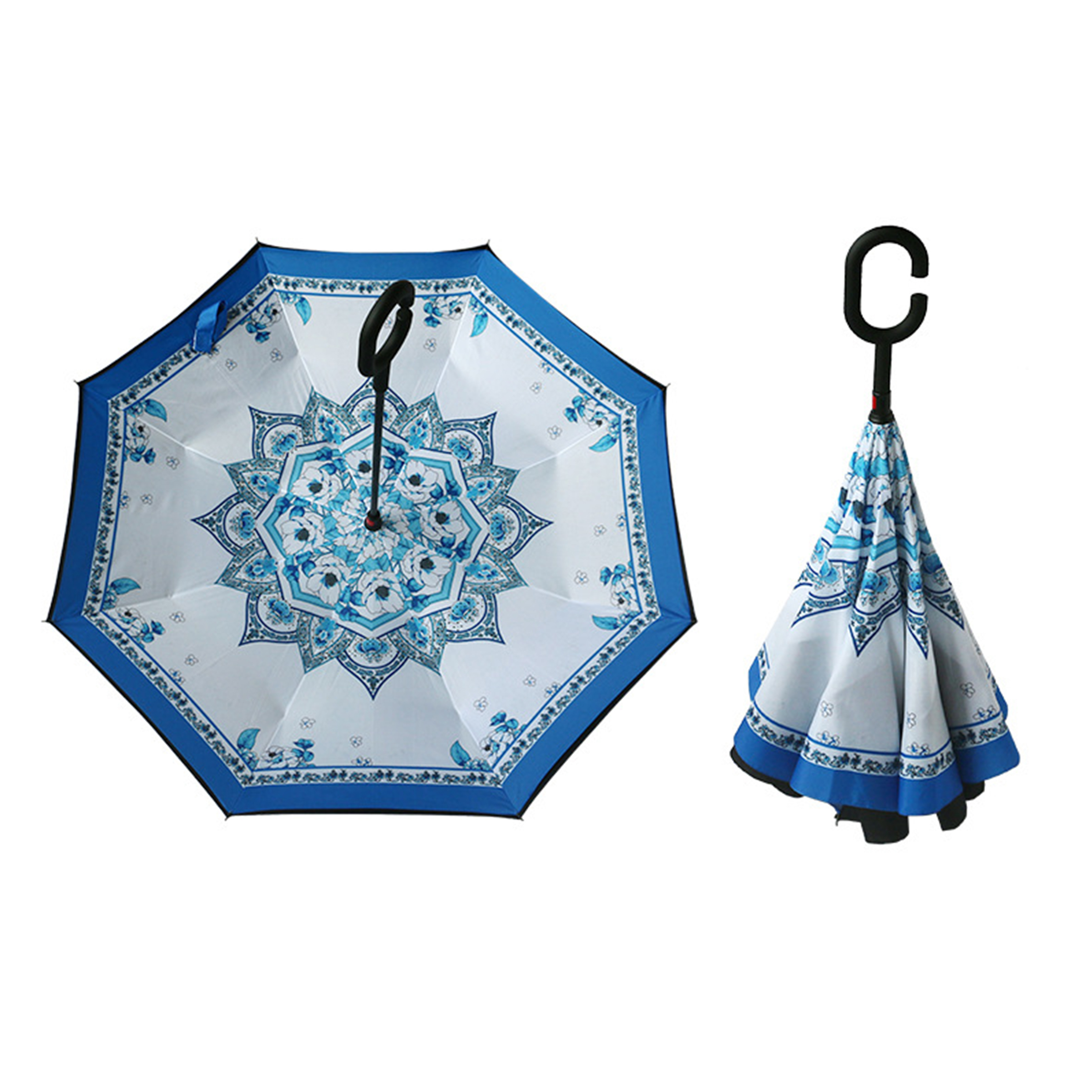 40 Inch Inverted Reverse Upside Down Umbrella with C-shape Handle