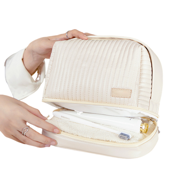Portable Soft Striped PU Leather Cosmetic Bag