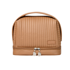 Portable Soft Striped PU Leather Cosmetic Bag
