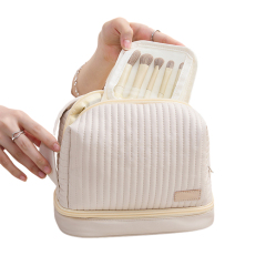 Portable Soft Striped PU Leather Cosmetic Bag