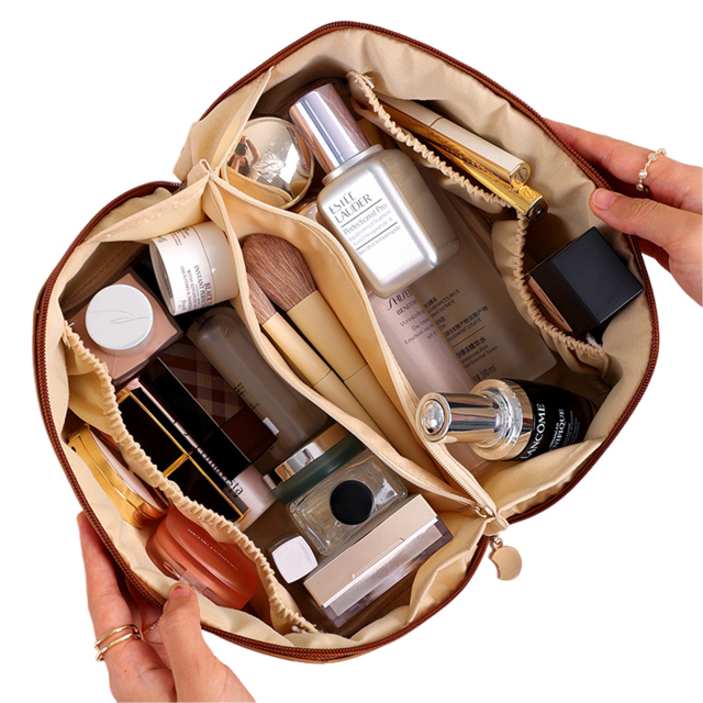 Lay Flat PU Leather Makeup Cosmetic Bag