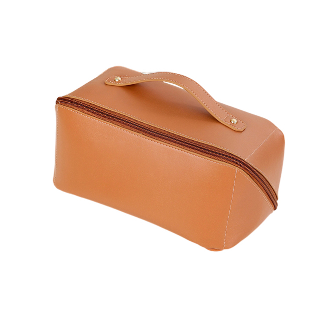 Lay Flat PU Leather Makeup Cosmetic Bag