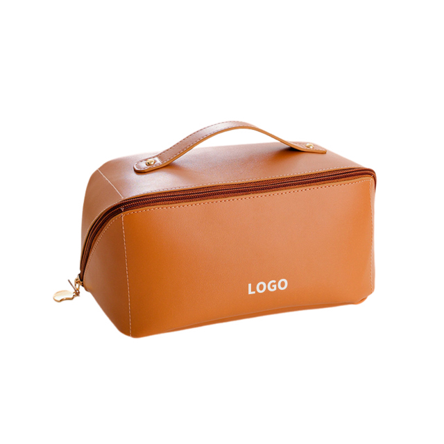 Lay Flat PU Leather Makeup Cosmetic Bag