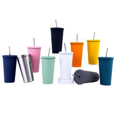 Stainless Steel Mug Skinny Coffee Cup with Metal Straw and Lid