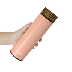 Double Wall Tumbler Stainless Steel Bottle with Wood pattern Lid