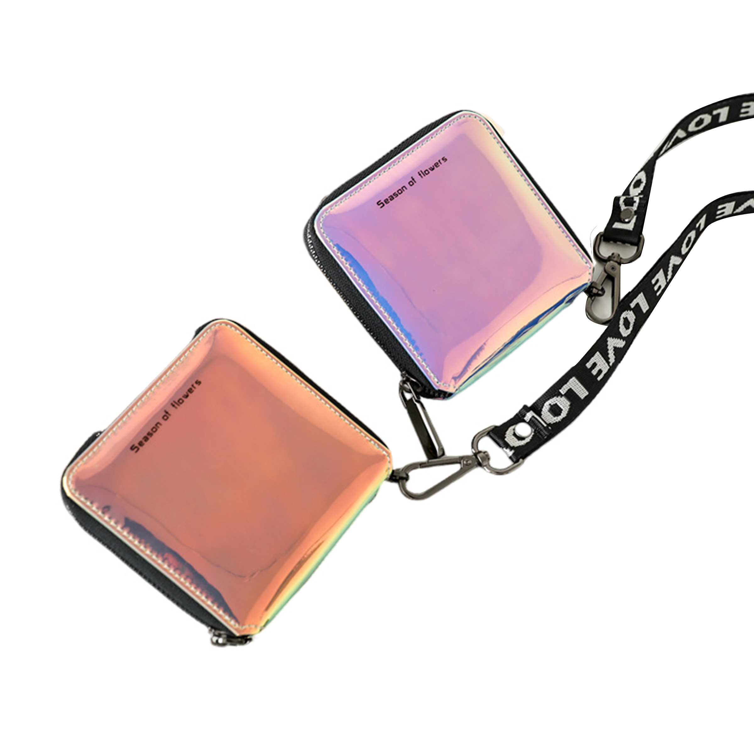PU Holographic Coin Wallets with Removable Lanyard