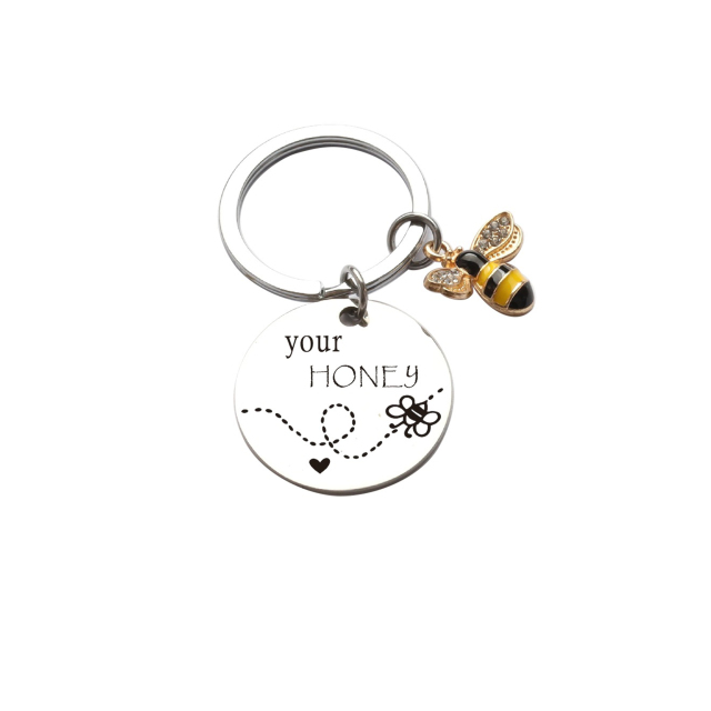 Stainless Steel Honey Silver Round Plate Keychain