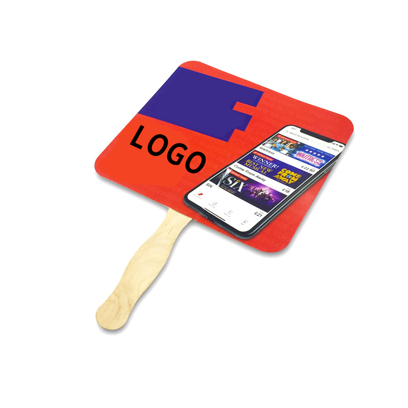 Square Shape Paper Wood Handle Fan