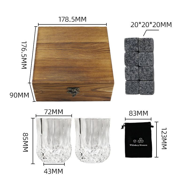 Wood Box Whiskey Stones Set