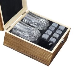 Wood Box Whiskey Stones Set