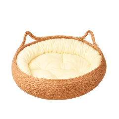 Woven Grass Cat Bed with Cushion