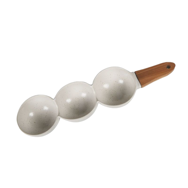 Three-Compartment Ceramic Bowl with Handle