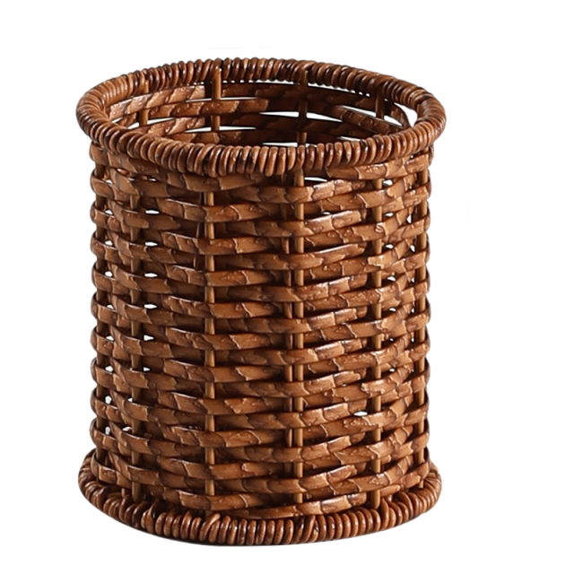Faux Rattan Round Cutlery Storage Basket