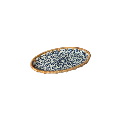 Rattan and Ceramic Inlaid Oval Plate