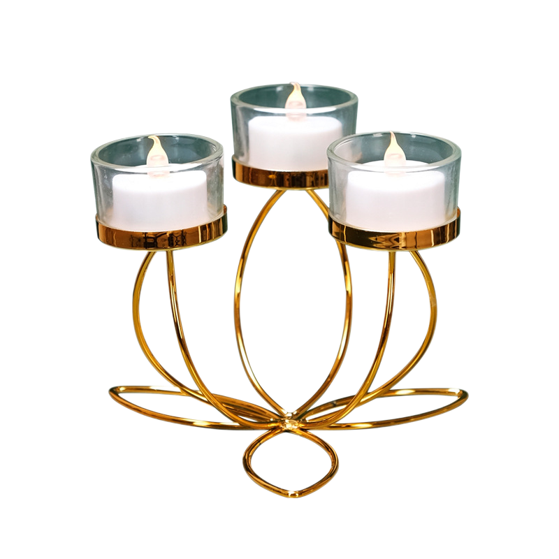 Iron Flower-Shaped 3-Candle Holder