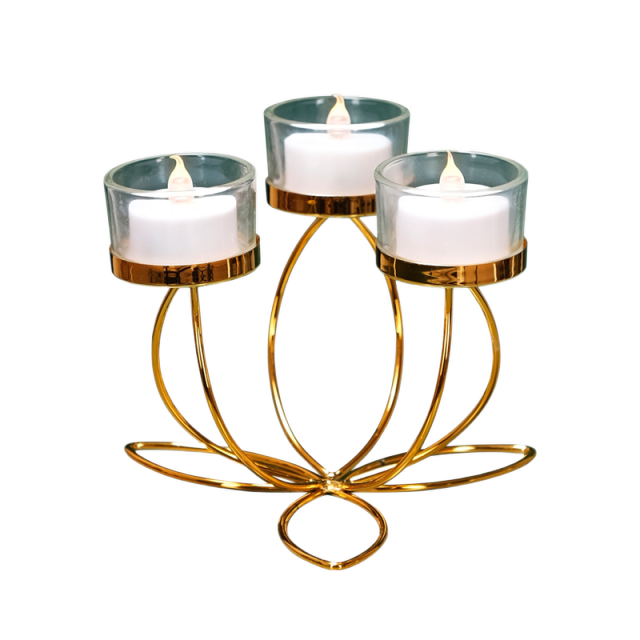 Iron Flower-Shaped 3-Candle Holder