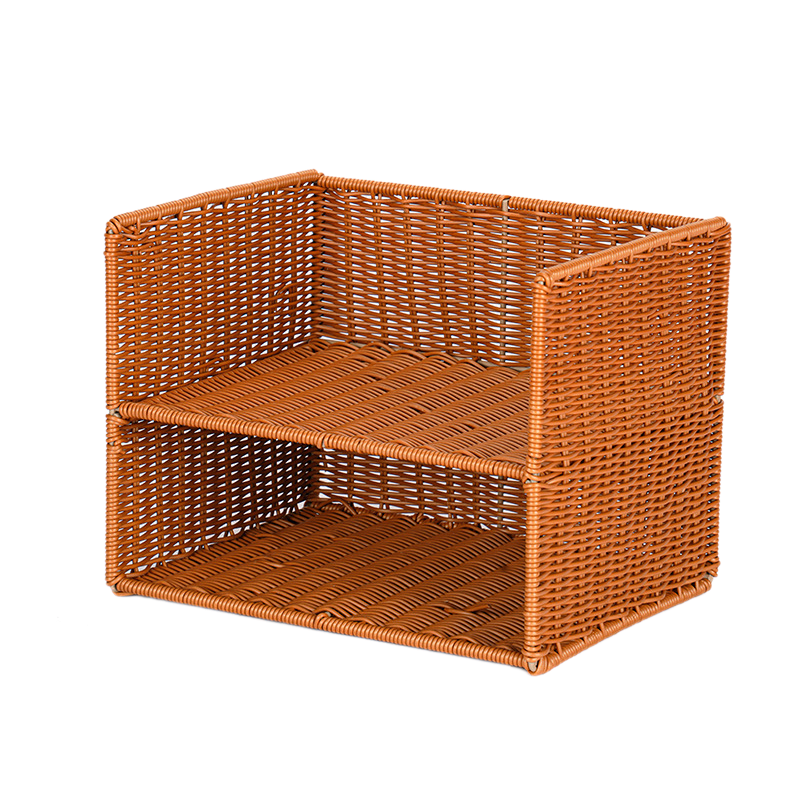 Faux Rattan Double-Tier Bookshelf