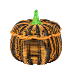 Faux Rattan Pumpkin-Shaped Storage Basket